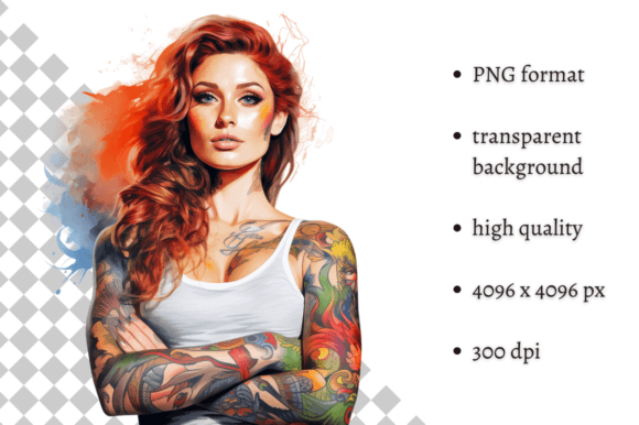 Beautiful Tattooed Woman Illustration: A Modern Design Asset