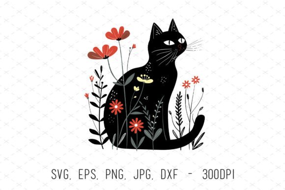 Black Floral Cat Sublimation Clipart: A Creative Asset