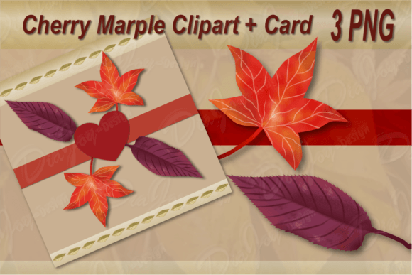Cherry and Red Marple Leaf Clip-Art Set for Autumn Projects