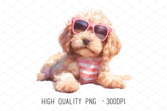 Cute Poodle Watercolor Summer Clipart for Creative Projects