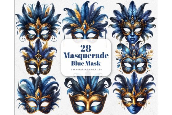 Elevate Your Projects with Venetian Masquerade Blue Mask Cliparts