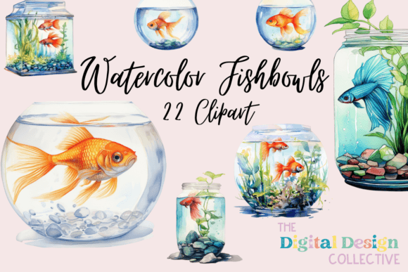 Enchanting Watercolor Fish Bowl Clipart Bundle