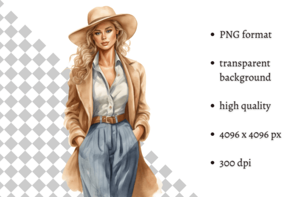 Fashion Girl in Beige & Blue Clipart: Stylish Design Asset