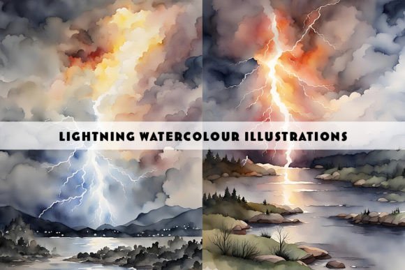 Lightning Watercolour Duo Paintings: Dynamic Digital Art for Modern Projects