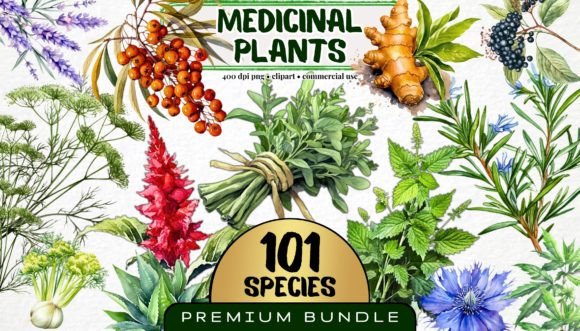 Medicinal Plants Clipart PNG Bundle for Botanical Designs