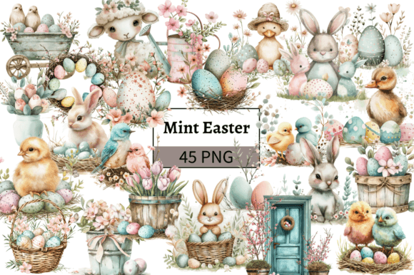Pastel Mint Easter Illustration Bundle: Refresh Your Spring Designs