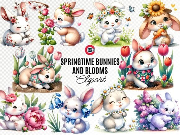 Springtime Bunnies & Blooms: A Watercolor Clipart Bundle for Your Projects