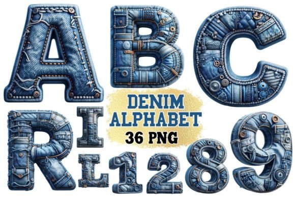 Stylish Denim Jeans Alphabet Letters & Numbers for Designs