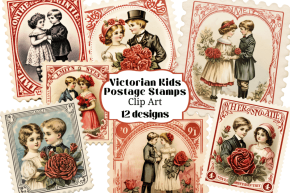 Victorian Kids Valentine Postage Stamps: A Designer's Delight