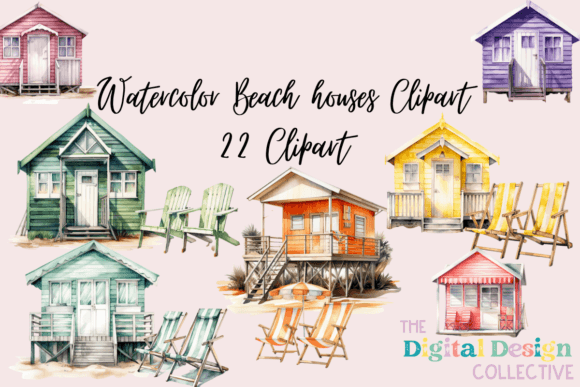 Watercolor Beach Houses Clipart: Your Key to Coastal Charm