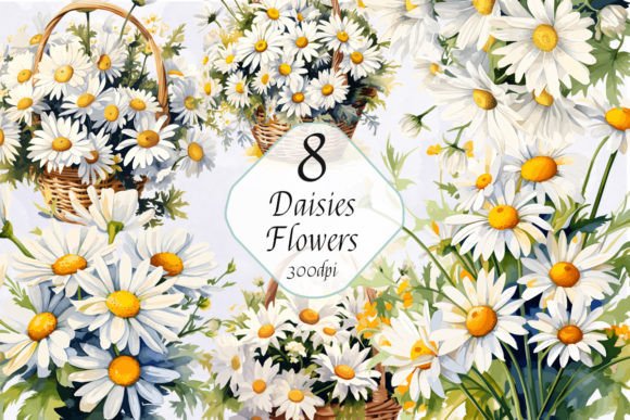 Watercolor Daisies Sublimation Clipart for Your Projects
