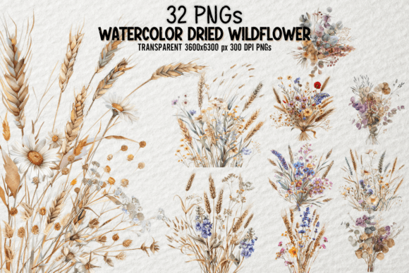 Watercolor Dried Wildflower Bundle PNG: A Designer's Floral Toolkit
