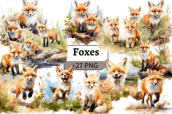 Watercolor Foxes Clipart Bundle: Whimsical Design Assets