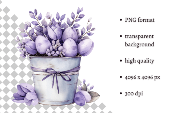 Watercolor Lavender Easter Bucket PNG: Springtime Charm