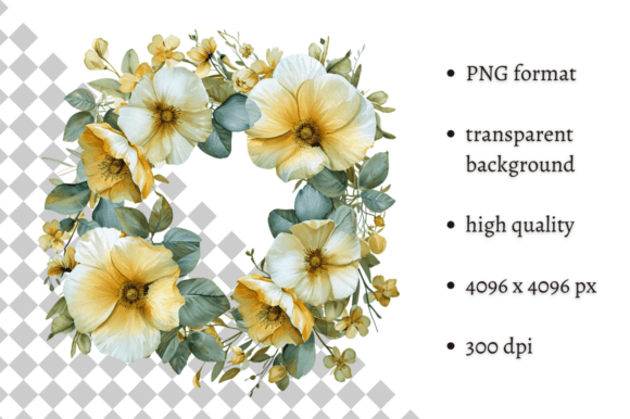 Watercolor Yellow Spring Flowers Wreath: Fresh Easter Design